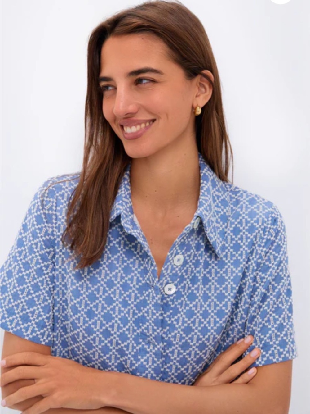 Pomander Place Blue and White Asymmetrical Shirt Dress - Picture 5 of 9
